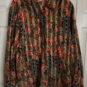 Tess Vintage 90s Blouse Gaudy Glam Quiet Luxury Old Money Size L Dark Floral